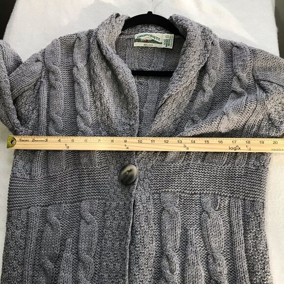 Aran Crafts Ireland 100% merino wool grey cable knit long length cardigan S - Picture 4 of 11